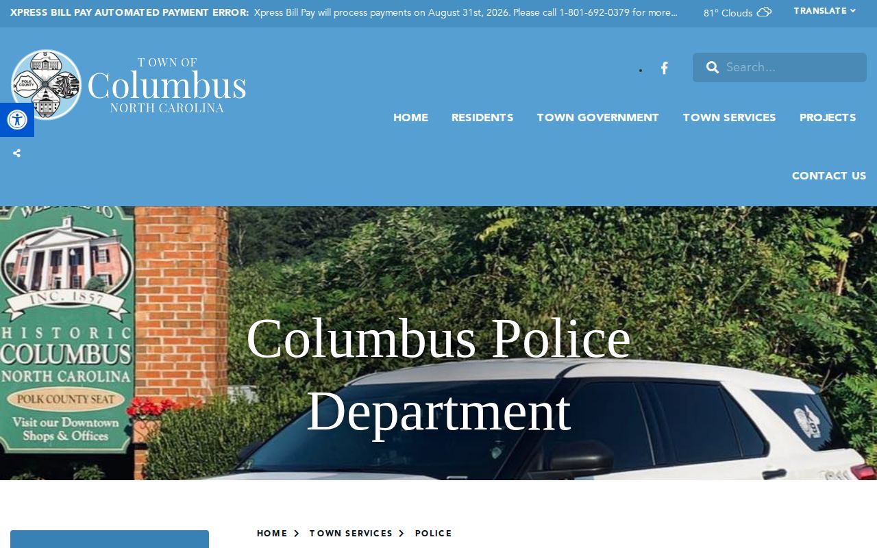 Official Columbus North Carolina Police Department information page