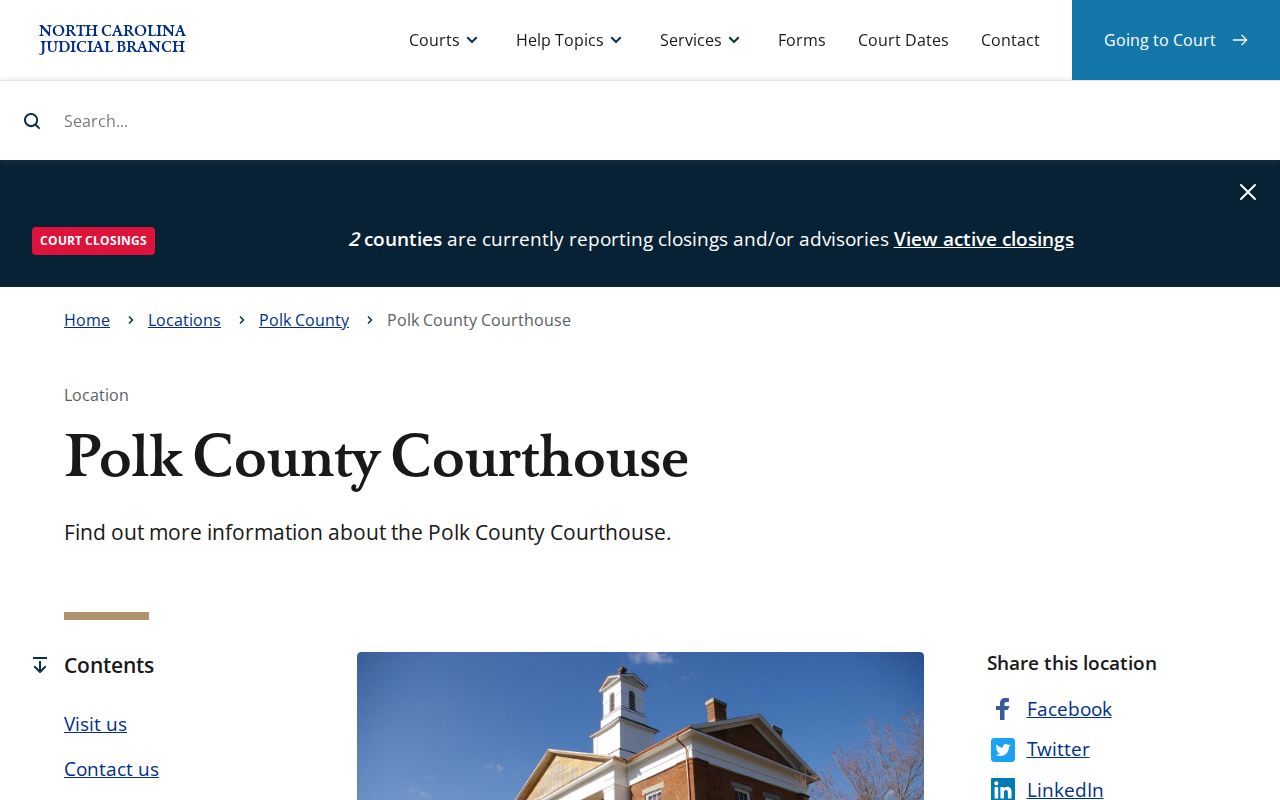 North Carolina Courts Polk County Courthouse page