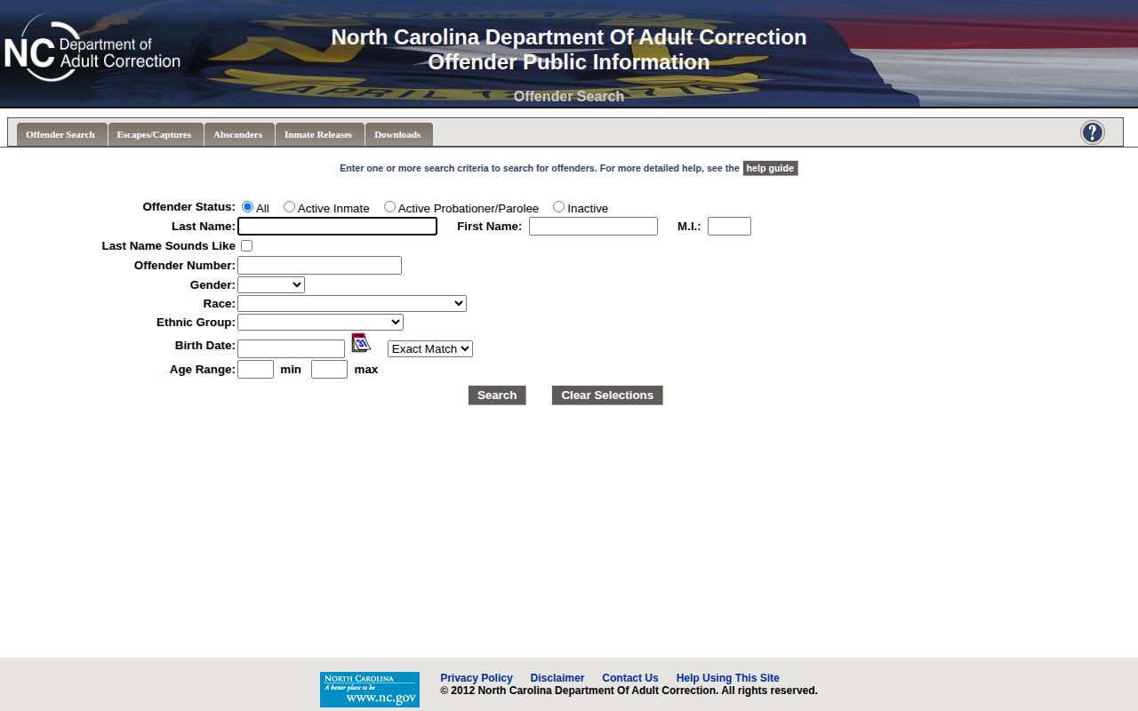 North Carolina offender public information search